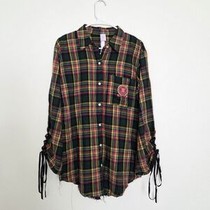 Savage X Fenty Tied Up Tartan PJ Raw Hem Sleep Shirt in Pink Canterbury Plaid Sm